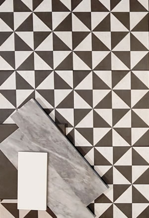 patterned bathroom floor tiles black and white Sydney